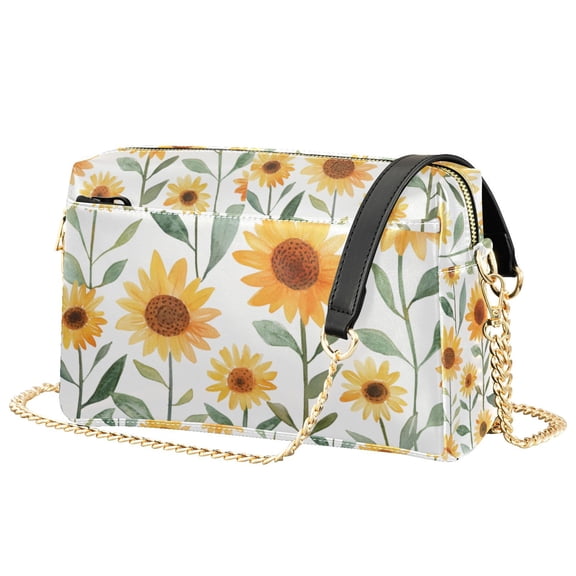 FORMRS Women Crossbody Purse with Chain Strap Vegan Leather Shoulder Handbag, Sunflowers and Leaves Pattern