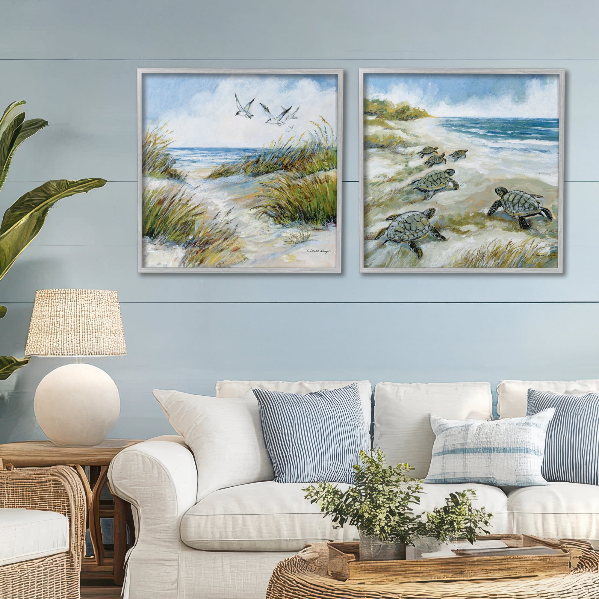 Stupell Industries Beach Creatures on Dunes 2 Piece Gray Framed Giclee Art Set, design by Susan Winget