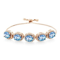 Gem Stone King 18K Rose Gold Plated Silver Millennium Blue Mystic Quartz Tennis Bracelet for Women (10.05 Cttw, Oval 9X7MM, Gemstone Birthstone, Fully Adjustable up to 9 inch)