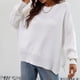 thumbnail image 5 of Suéter con cuello redondo y abertura lateral, jersey holgado de manga larga a la moda para otoño e invierno, blanco L, 5 of 8