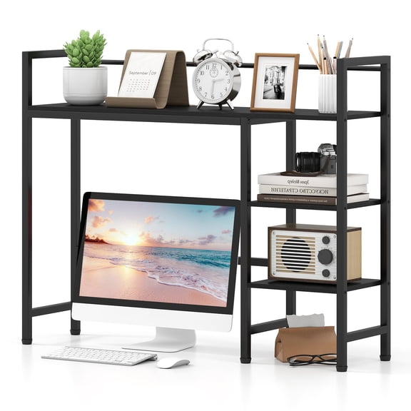 38.5‑Inch Desktop Bookshelf Desk Hutch, Fits 27‑Inch Monitor, for Dorm Desk Storage Organization, Black