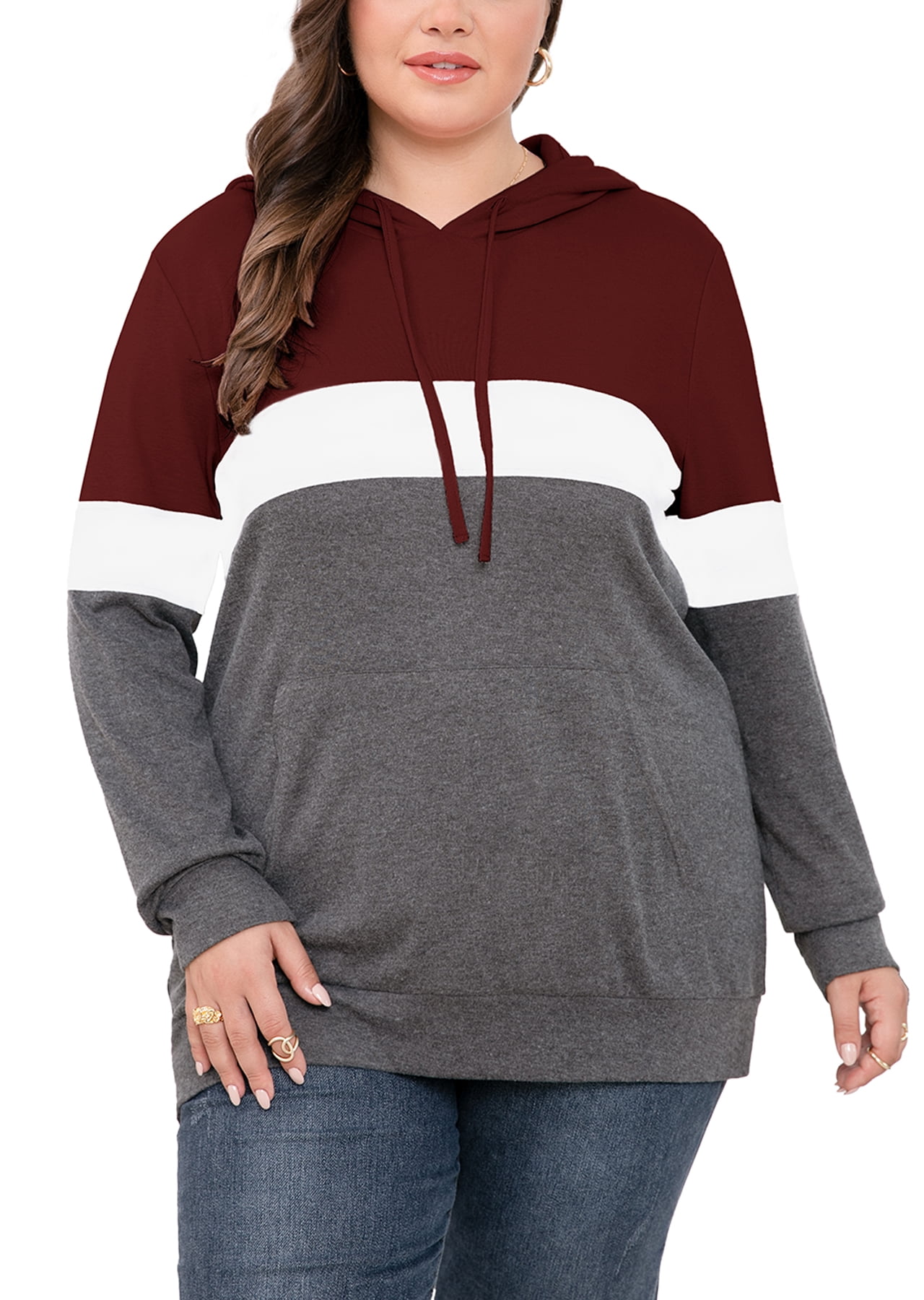 JuneFish Women s Plus Size Color Block Hoodie Kosovo Ubuy