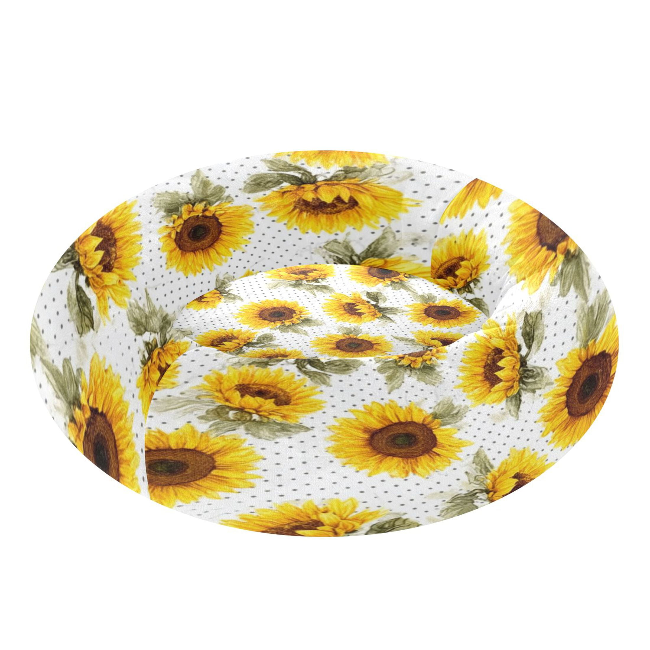 Iauyy Pet Couch Donut Cat Bed for Indoor Cats/Small Dogs Washable & Machine with Non-slip Bottom Calming Cat Furniture, A Charming Sea Of Flowers (M)