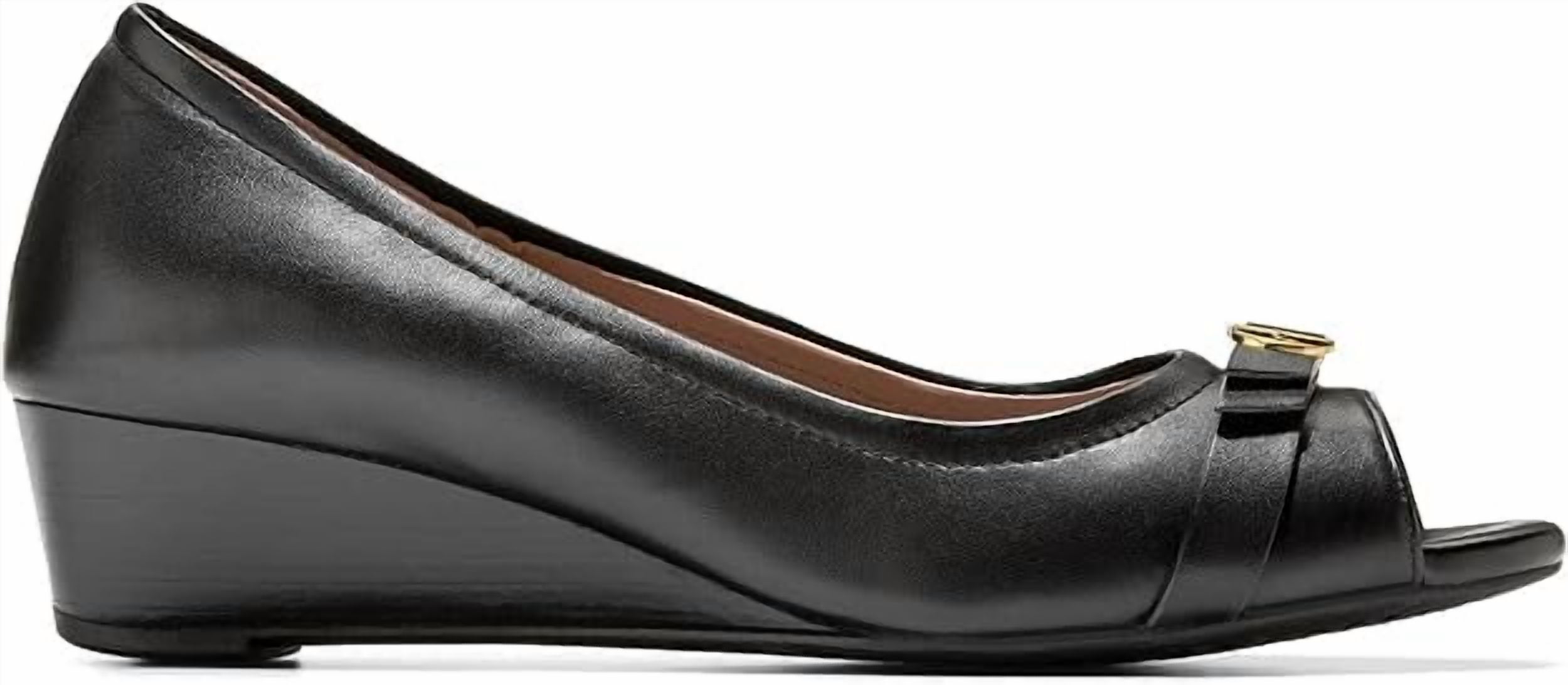 Cole Haan Women's Malta Peep Toe Wedge Pump, Black Leather, 7