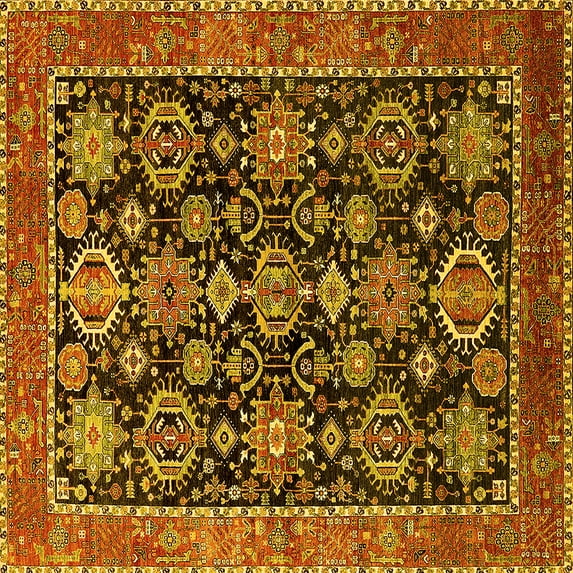 Ahgly Company Indoor Square Oriental Yellow Industrial Area Rugs, 3' Square