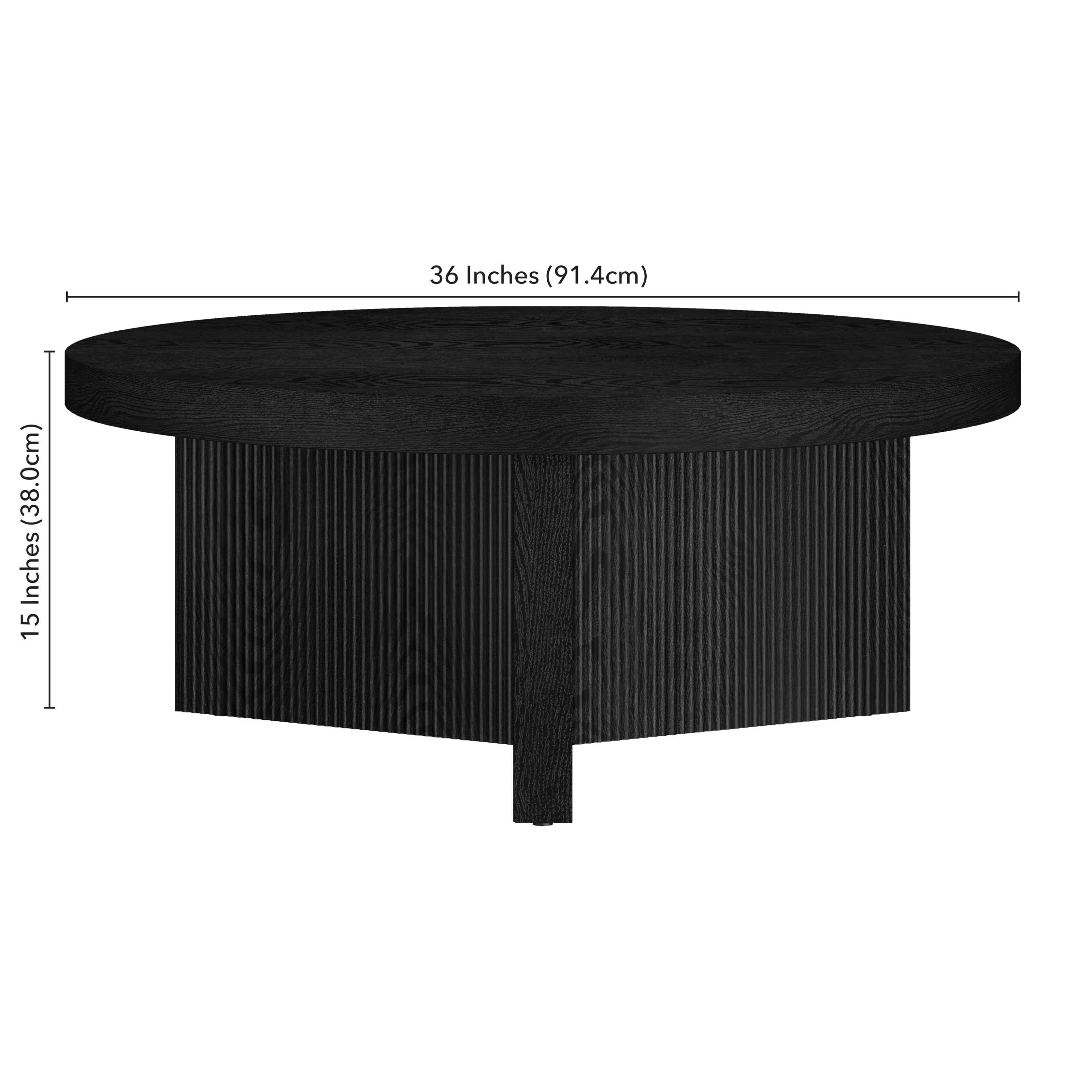 Evelyn&Zoe Holm 36" Wide Round Coffee Table, Black Grain