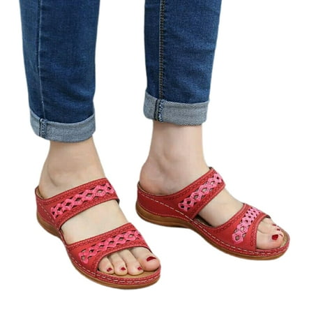 

Women Open Toe Wedge Heels Wedge Slippers Open Toe Anti-Slip For Summer Beach 36 Red