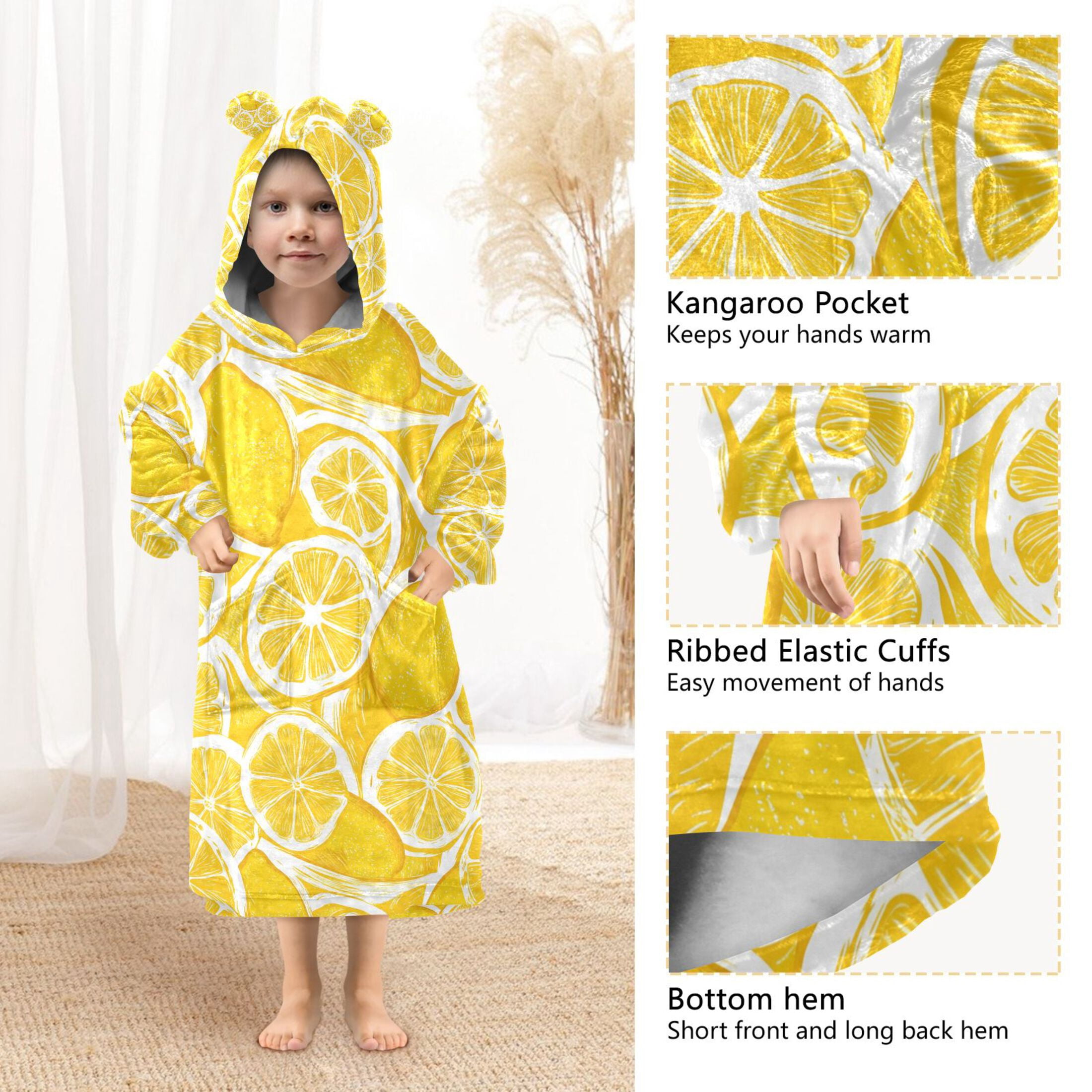 joogoo Wearable Blanket Hoodie for Lemon Fruits Oversized Sherpa Hooded 3-14 YR M