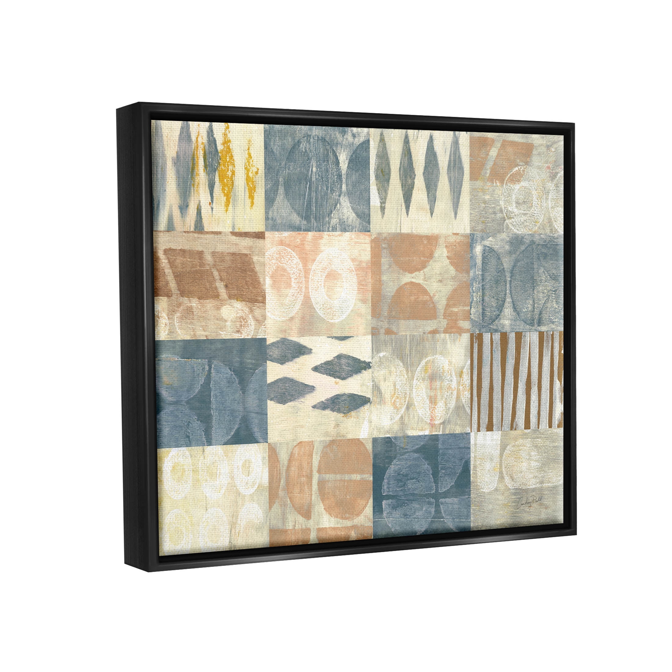 Stupell Industries Abstract Checkered Geometric Shapes Pattern Graphic Art Jet Black Floating Framed Canvas Print Wall Art, Design by Courtney Prahl