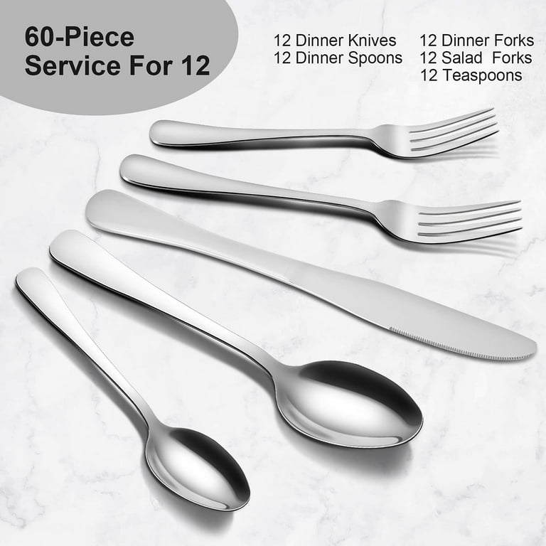 60-Piece Black Silverware Set, Flatware Set for 12, Food-Grade Stainless  Steel Tableware Cutlery Set, Utensil Sets Kitchen Cutlery for Home Office