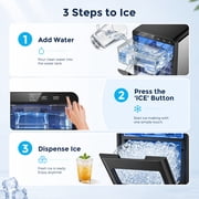 Snowyermine Nugget Ice Maker Countertop, 44 lbs per Day, Soft, Chewable Sonic-Style Pebble Ice, One-Touch Self-Cleaning, Stainless Steel, Black, for Home, Kitchen, Office, RV and Camping