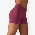 thumbnail image 5 of Women's Wide Band Stretchy Rib Knit Cross Front Gathered Biker Shorts-Small, Burgundy, 5 of 5