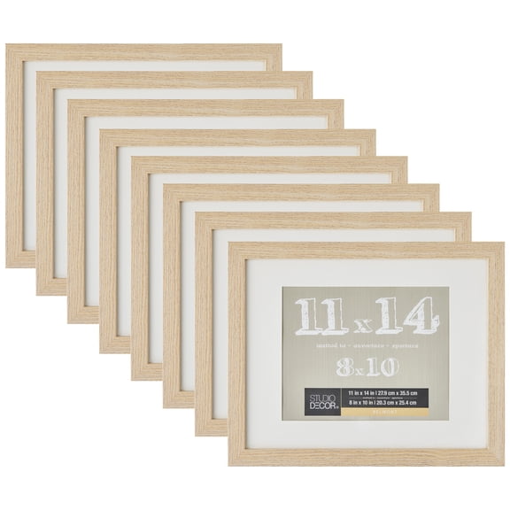 Studio Decor 11" x 14" Blonde Belmont Picture Frame with 8" x 10" Mat - Pre-attached Hanging Hardware, Horizontal or Vertical Display - MDF, Bulk 8 Pack