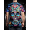 thumbnail image 2 of Men's 3D Skull Pattern T-Shirt - Casual Comfort Fit, Short Sleeve Pullover, Summer Novel T-Shirt, Machine Washable, Summer Outdoor Clothing, Large, 2 of 6