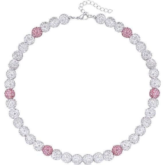 Rhinestone Baseball Bead Necklace - Bling Ice Collection Baseball Chain Necklace - Inspired Gift for Women Men