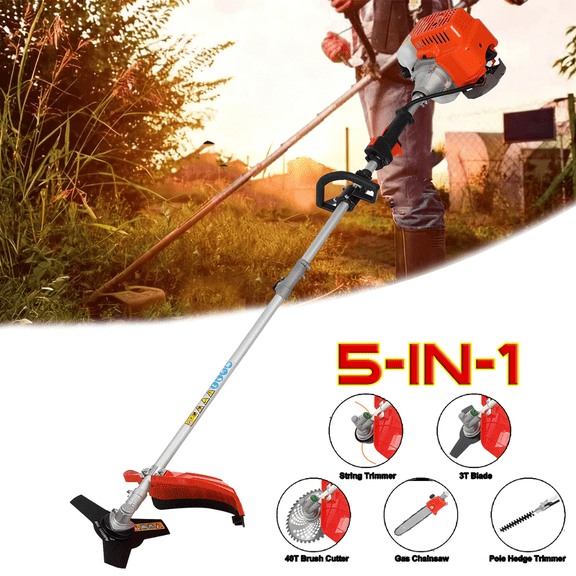 Floseru 5 in 1 Gas & Petrol Hedge Trimmer - Cordless, 52CC Gas Brush Cutter Lawn Mower - 2-Stroke Full Functioning Grass Trimmer