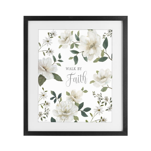 Stupell Industries Traditional Floral Walk By Faith Black Framed Print Under Glass, 13 x 16, by Nan
