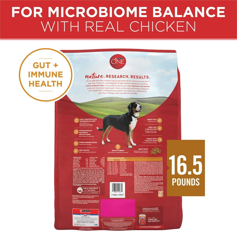 Purina One High Protein Dry Dog Food Real Chicken Rice Formula 16.5 lb Bag for Adult Dogs Walmart