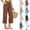 #02 Coffee, variant on High Waisted Linen Palazzo Cropped Pants for Women Elastic Waist Wide Leg Casual Summer Beach Trousers with Pockets ,XXL,#02 Blue