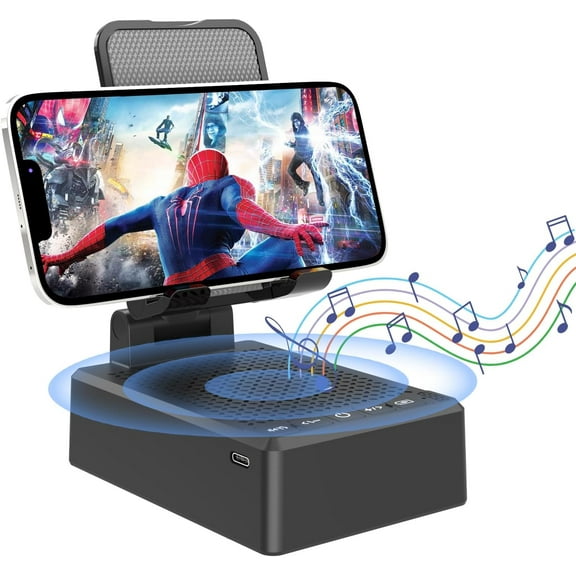Birthday Gifts for Men,Cell Phone Stand with Wireless Bluetooth Speaker and Antislip Base HD Surround Sound for Home and Outdoors with Bluetooth Speaker for Desk Compatible with iPhone (Black)