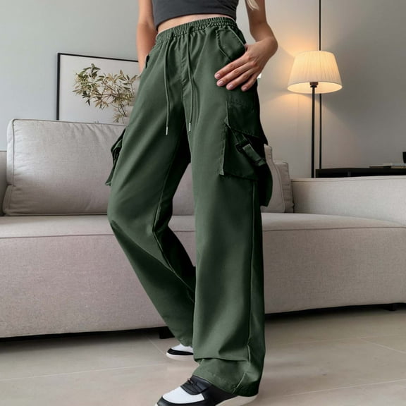 TYGHBN Women's Casual Mid Waist Cargo Jeans Stretch Wide Leg Denim Pants with Pockets Fancy Clothes for Teens Women's Pants Casual Work Women Pants Casual Summer Womens Winter Pants Casual on Pants