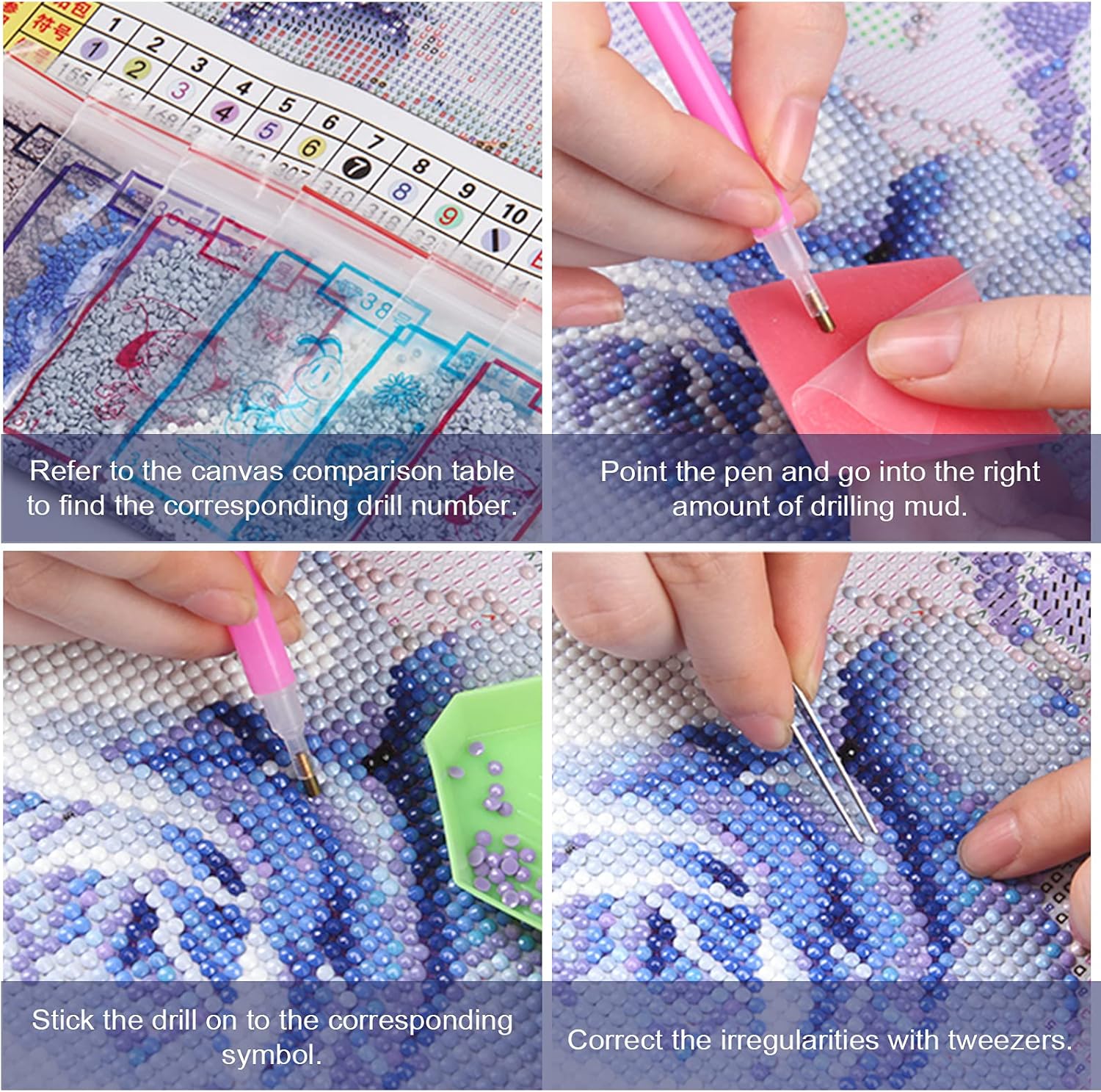 DIY Diamond Painting Kits 60 Bags Mixed Color Cabochons Diamond Painting Replacement Diamonds Sets with Art Rhinestones Pickers Pen for DIY Rhinestones Crafts Colorful