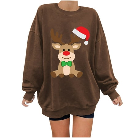 

Bospose Christmas Vacation Shirt O-Neck Shirt For Women Corset Top Brown Top Women S Drop Shoulder Sleeve Loose Print Casual Sweatshirt Blouse Lady Drop Shoulder Sweatshirt L
