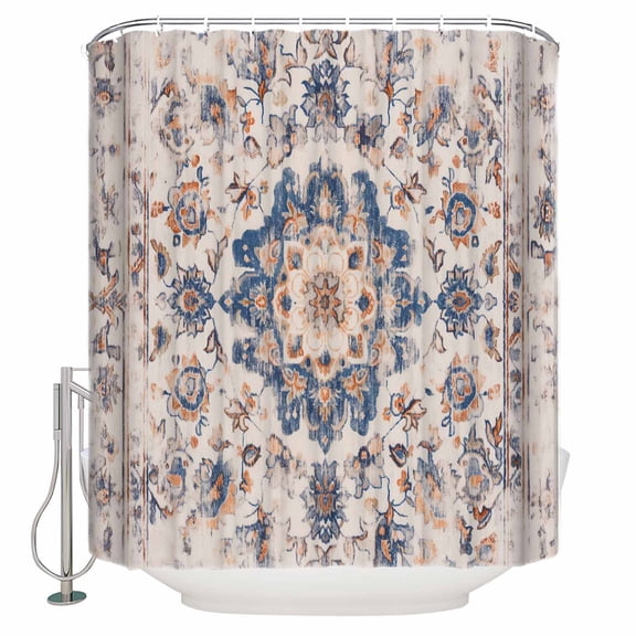 Small Stall Shower Curtain 36x78 Inch Narrow Half Size Blue Boho Vintage Bath Curtains Bathroom Decor Southwestern Ethnic Mexican Flowers Waterproof Fabric Shower Curtain Set with Hooks 36 Inch