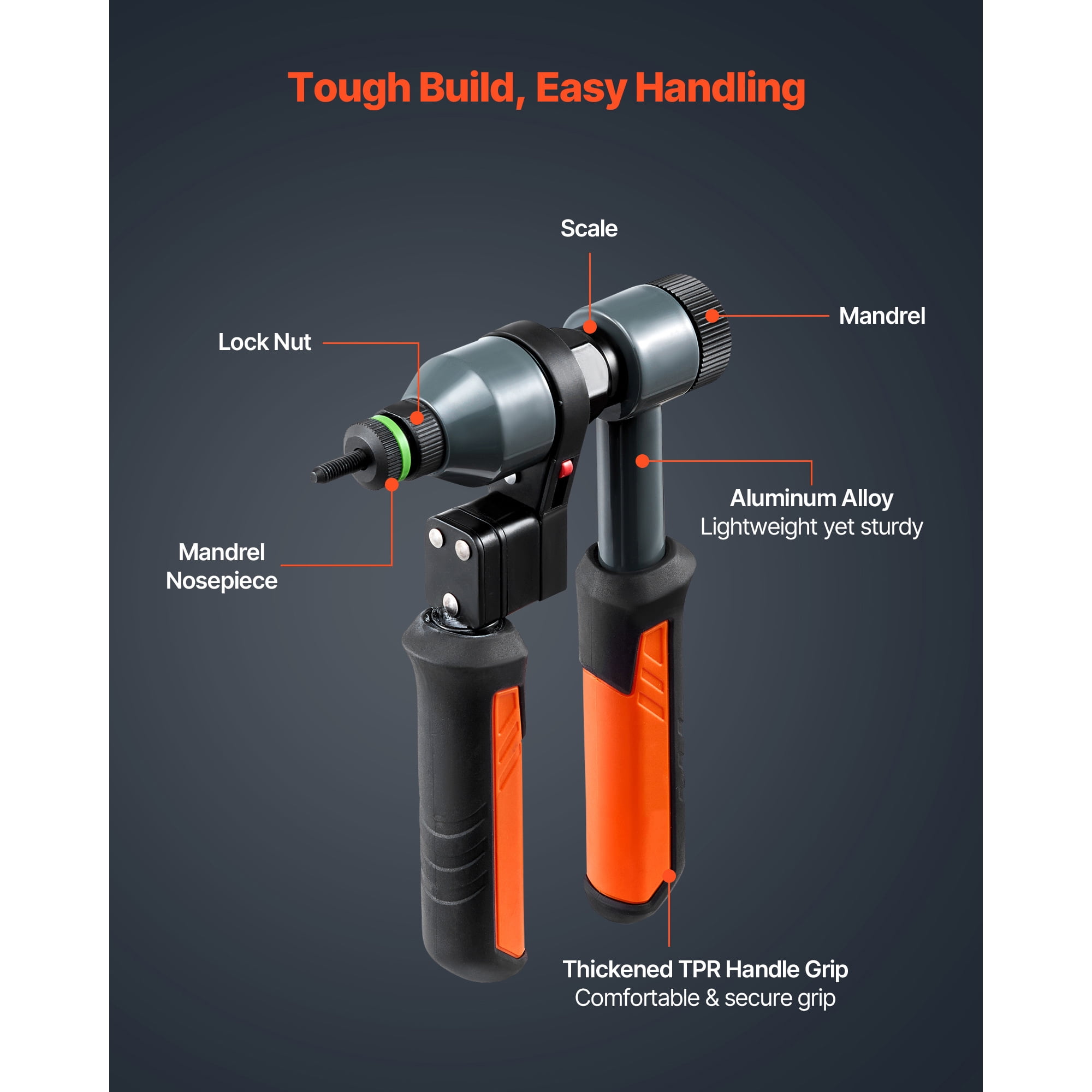KFFKFF 9-Inch Ratchet Rivet Nut Tool Kit, Includes 10 Mandrels and 100 Rivet Nuts, Compatible with Metric and SAE Sizes: M5, M6, M8, M10, M12, 8-32, 10-24, 1/4-20, 5/16-18, 3/8-16 UNC