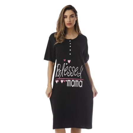 Just Love Short Sleeve Nightgown Sleep Dress for Women (Black - Blessed Mamma Small)