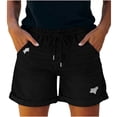 thumbnail image 3 of QATAINLAV Jean Shorts for Women Elastic Waist Drawstring Rolled Hem Ripped Denim Shorts Summer Casual Fashion Jeans Black M, 3 of 8