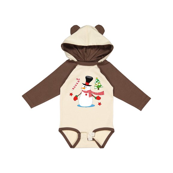 Inktastic Top Hat Snowman with Christmas Tree and Candy Cane Boys or Girls Long Sleeve Baby Bodysuit