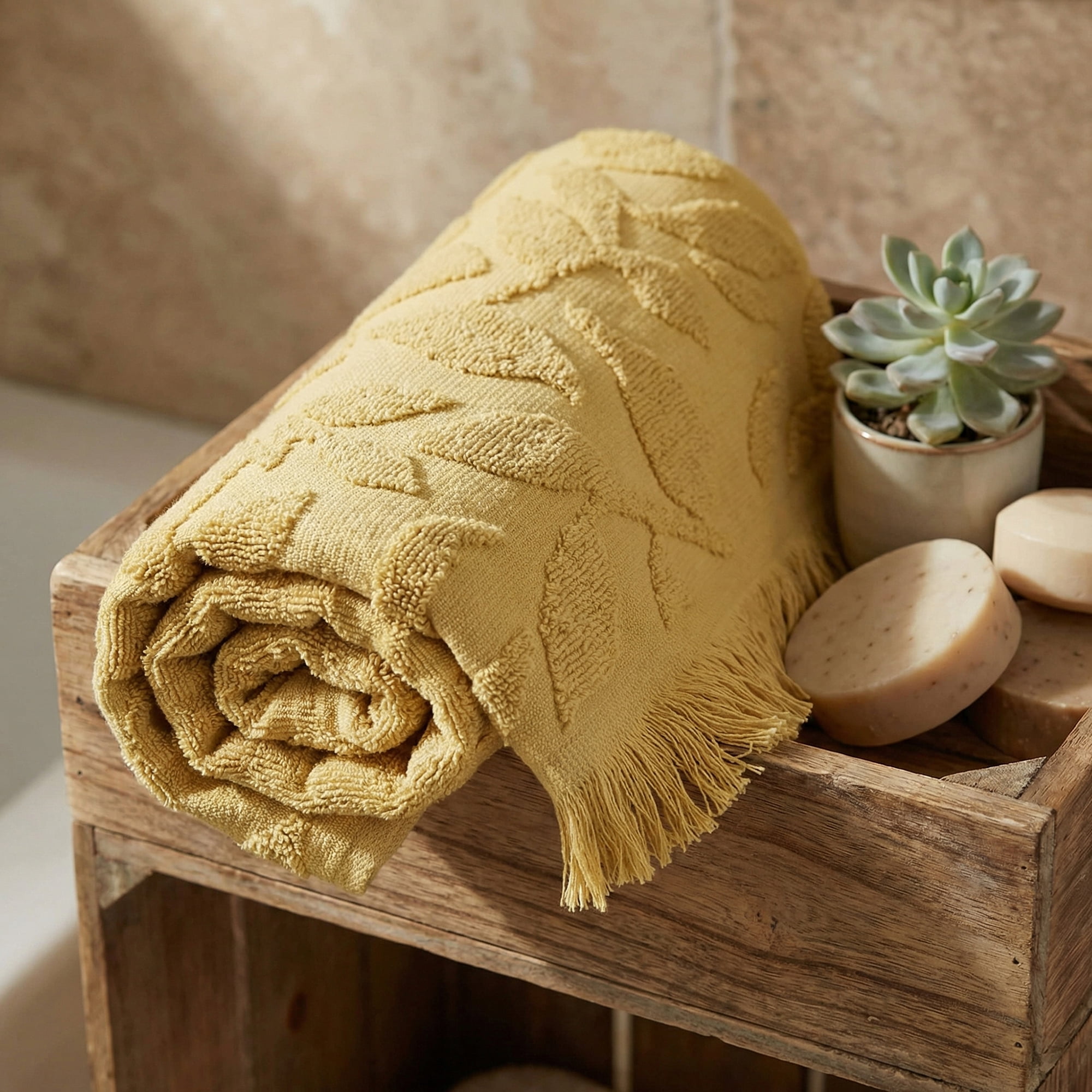 REGALWOVEN Jacquard Pattern Boho Decorative Hand Towels, Cotton Turkish Absorbent Soft Hand Towel for Bathroom, Kitchen, Hotel, Spa Yellow 1-Piece