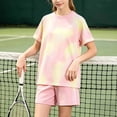 thumbnail image 4 of ITSAME Girls Athletic Outfits 2-Piece Quick-Dry Tie-Dye Print T-Shirt and Shorts Summer Outdoor Sport Set Yellow Size 7, 4 of 5