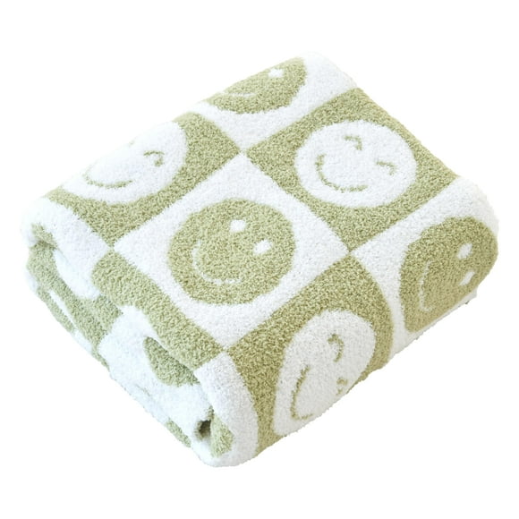 Ultra Soft Cozy Happy Smiling Face Checkered Knitted Baby Blanket Fluffy Microfiber Checkerboard Bed Blanket Lightweight Both Sides Blanket For Couch Sofa Bed (Smile Green Baby 30""X40"")
