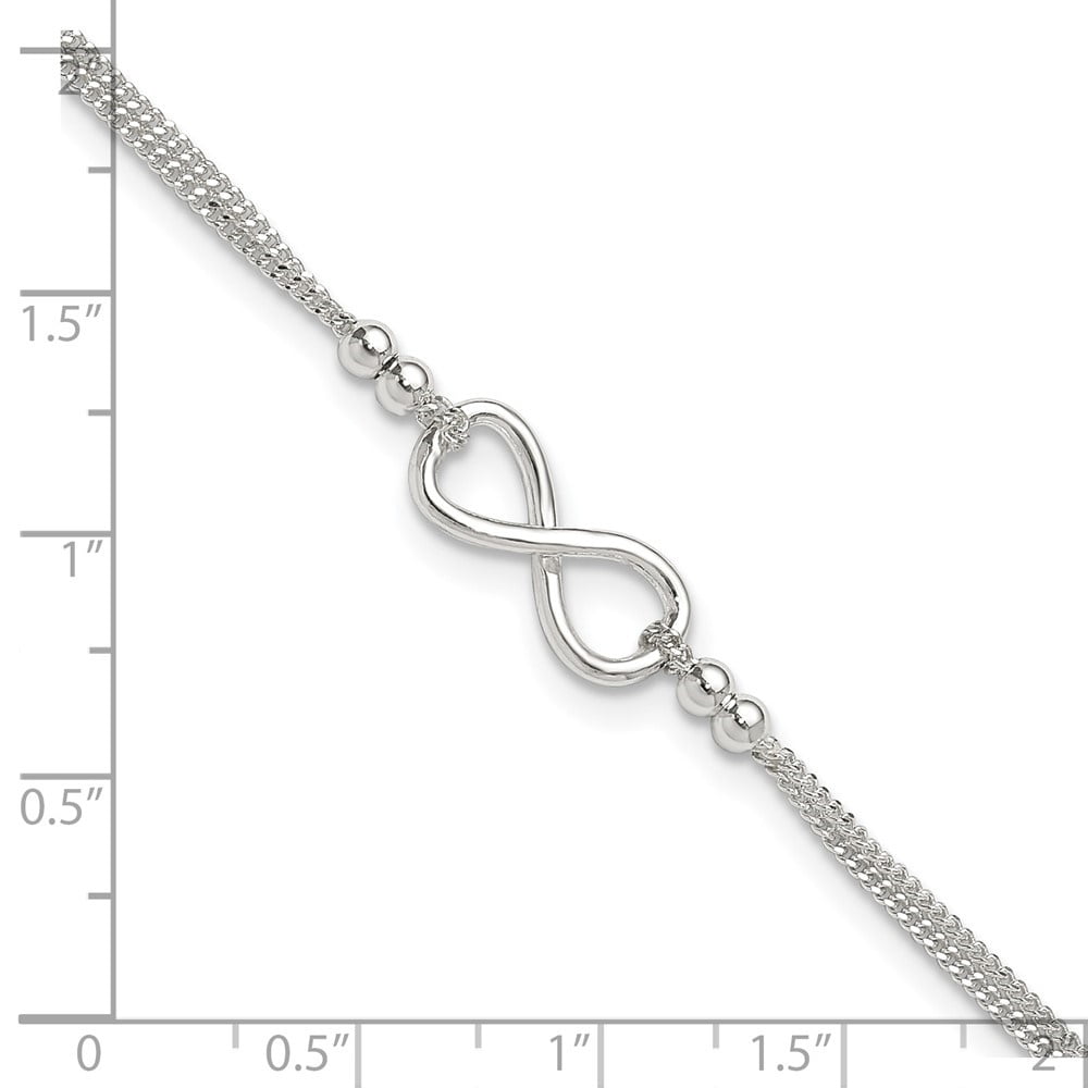 Auriga Fine Jewelry 925 Sterling Silver 2-Strand Beaded Infinity Symbol 9inch Plus 1in ext. Anklet for Women