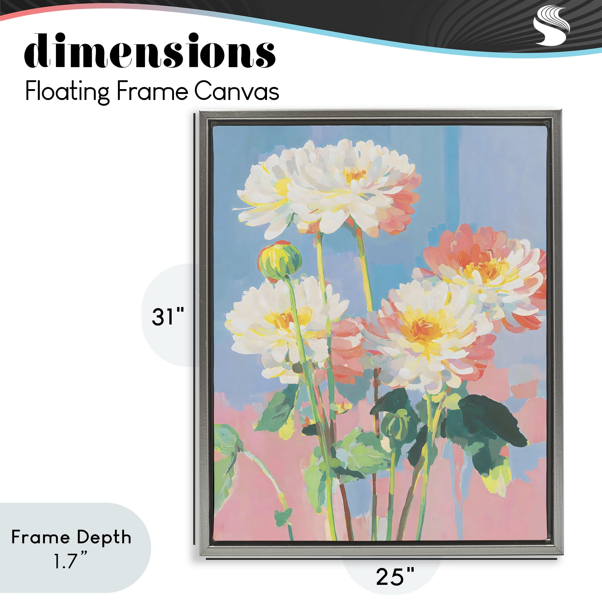 Stupell Industries Colorful Chrysanthemum Impressions Gray Framed Floater Canvas Wall Art, design by Sisi and Seb