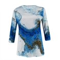 thumbnail image 4 of CHOK Chemises à Manches 3/4 pour Femmes, Col Rond Décontracté, Imprimé, Chandail d'Été Tendance, Blouses Douces et Confortables, Jaune S, 4 of 5
