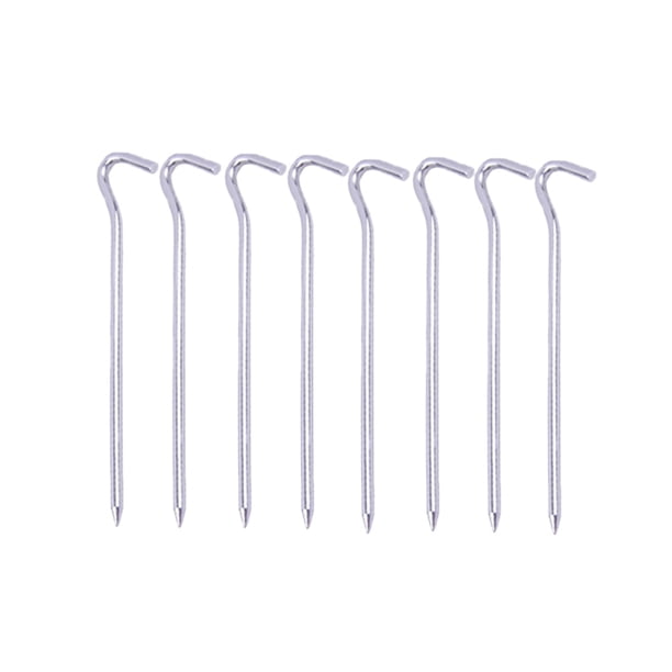 EeaseMX 8 estacas de aluminio con forma de pregunta y gancho para carpas fijas (plateadas)