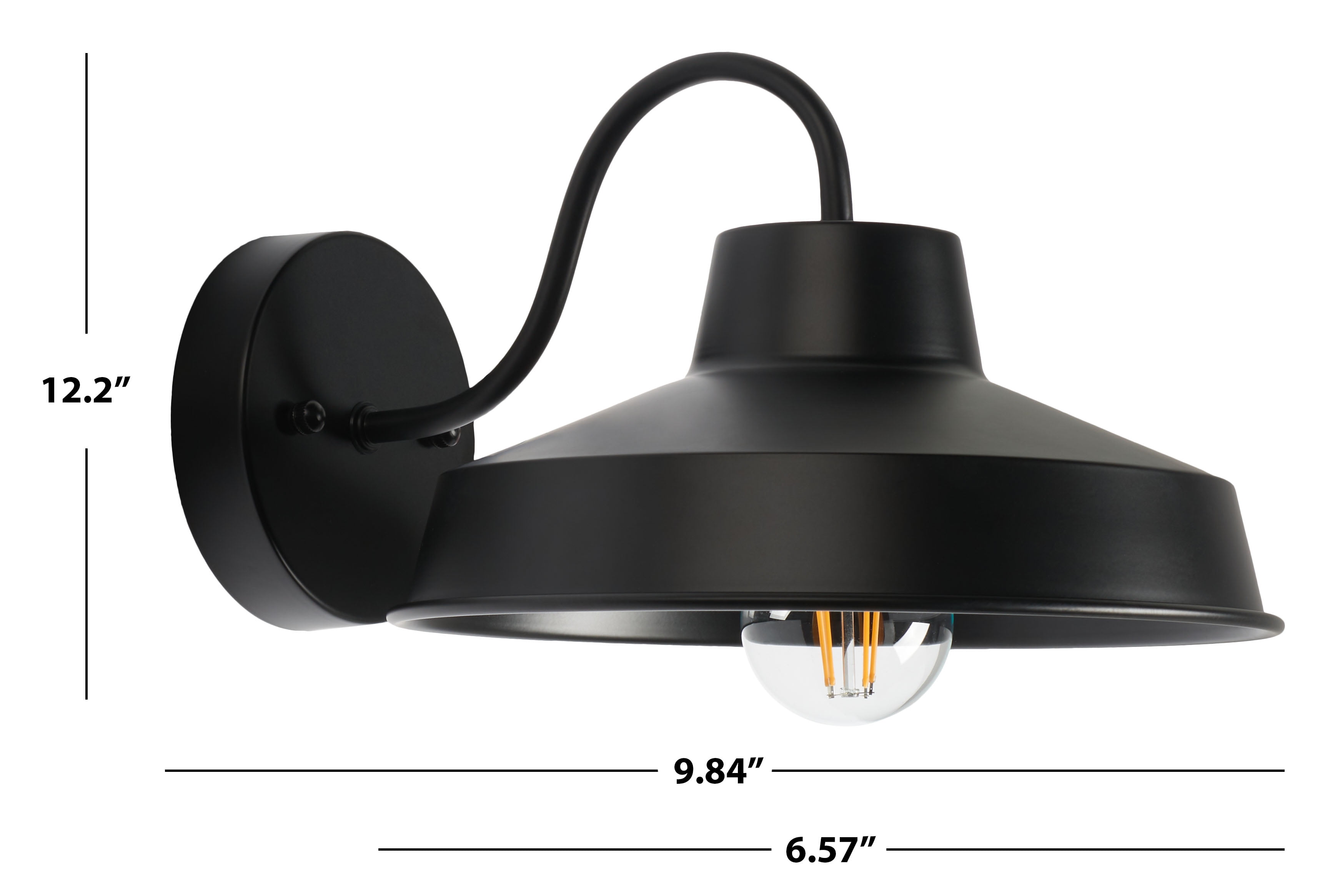 SAFAVIEH Quarry 2-Light A19 Black Steel Wall Sconce with Black Shade, Set of 2