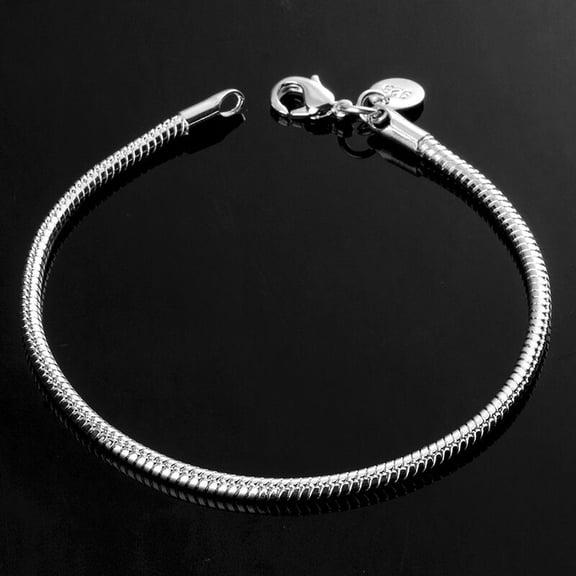 QQTDFG Women Fashion 925 Sterling Silver Plated Charm 3MM Snake Chain Bracelet Bangle-default