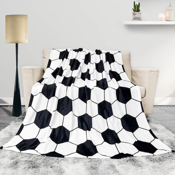 Soccer Blanket Warm Ultra-Soft Soccer Ball White and Black Throw Blankets 80X60 Inches Soccer Team Player Blankets Mom Gift for Girls Boys Kids Women Men