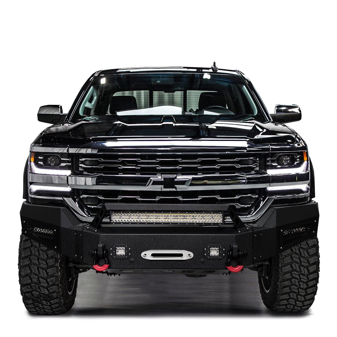 Vijay Compatible with 2016-2017-2018 Chevrolet Silverado 1500 Front Bumper Textured Black Steel with Light and D-ring