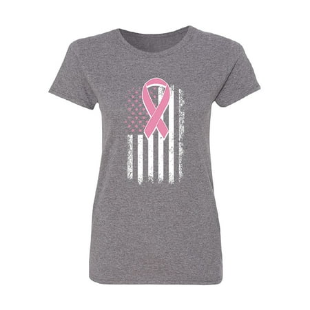 Pink Vintage American Flag Women's T-shirt Breast Cancer Awareness (Best Breasts In America)