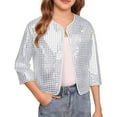 thumbnail image 1 of Girls Carnival Cheerleader Sparkly Stage Performance Jacket Open Front Cardigan with Sequins Polka Design, 1 of 4