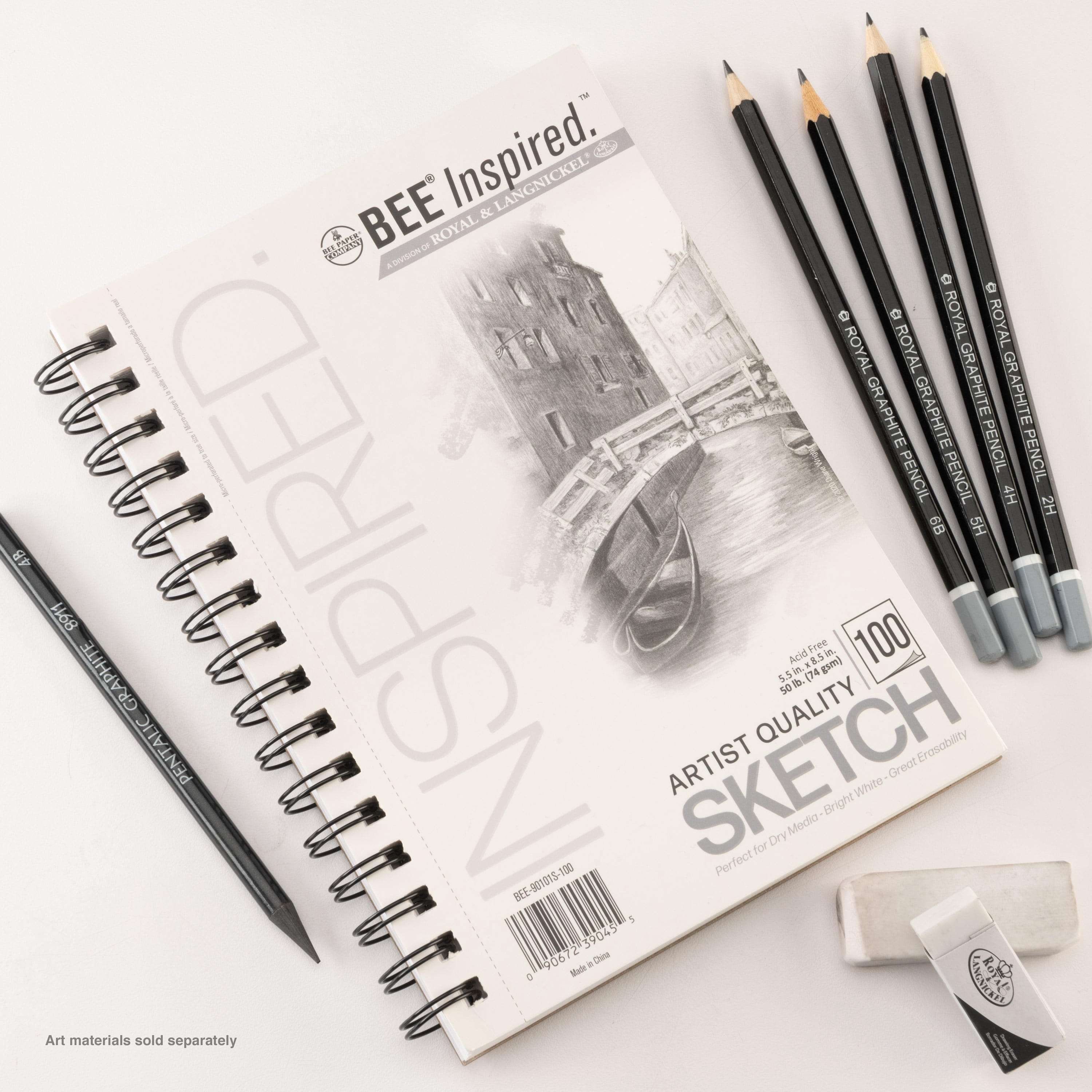 Bee Paper - Bee Inspired 5.5"x8.5" Sketching Paper Pad, 100 Sheets, Side Wire, 50lb. 74GSM