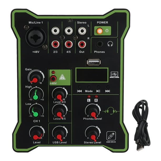 5 Channel Line Mixer Mini Audio Mixer with Bluetooth USB Reverberation Effect for Mobile Phones