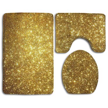 CHAPLLE Gold Glitter 3 Piece Bathroom Rugs Set Bath Rug Contour Mat and ...