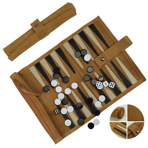 DGZEOLOO Roll-Up Backgammon Gaming Set - Genuine Leather, Portable  Board Game for Travel, Family Gathering, Lift Entertainment, Outdoor Leisure, 1 Pack, 10.24 x 13.39 x 0.5 Inches