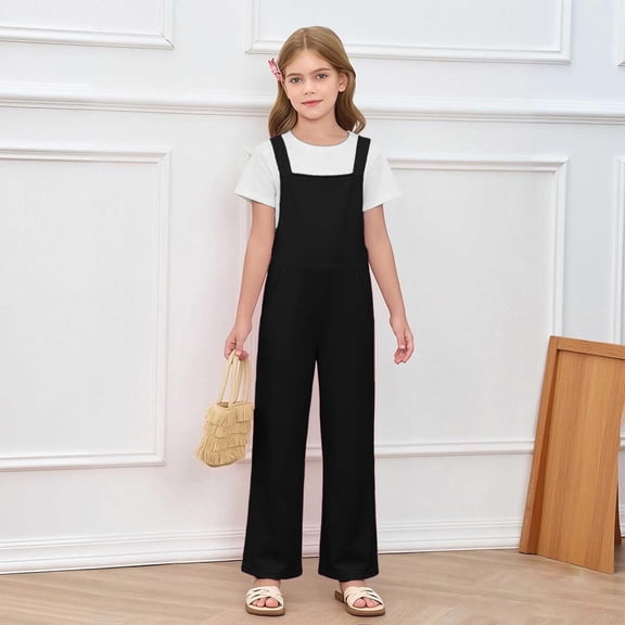Girls Jumpsuit Straight Leg Sleeveless Basic Romper Pants